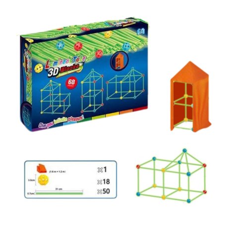 Duże Klocki Konstrukcyjne Namiot Słomki Rurki Świecące w Ciemności 68 ele