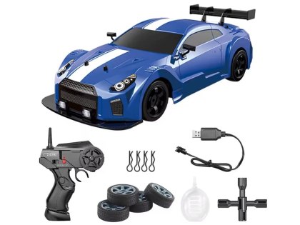 DUŻY Samochód Do Driftu Auto RC Drift 1:16 2,4 GHz PARA DYM 4WD Niebieski Nissan GTR LED