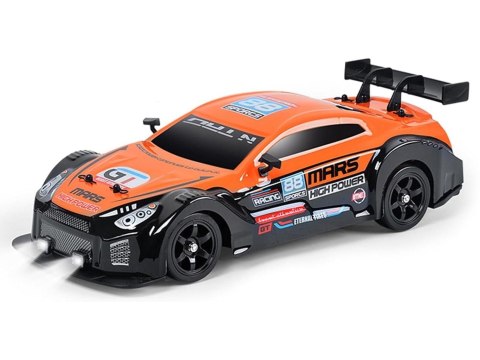 DUŻY Samochód Do Driftu Auto RC Drift 1:16 2,4 GHz PARA DYM 4WD Pomarańczowy Nissan GTR LED