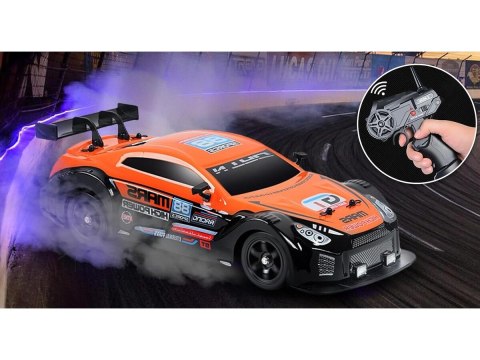 DUŻY Samochód Do Driftu Auto RC Drift 1:16 2,4 GHz PARA DYM 4WD Pomarańczowy Nissan GTR LED