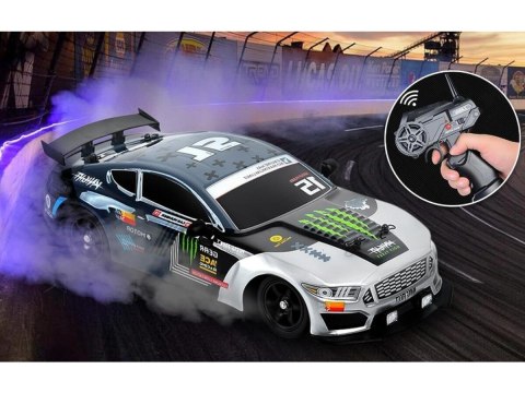 DUŻY Samochód Do Driftu Auto RC Drift 1:16 2,4 GHz PARA DYM Grafitowy Mustang 4WD LED