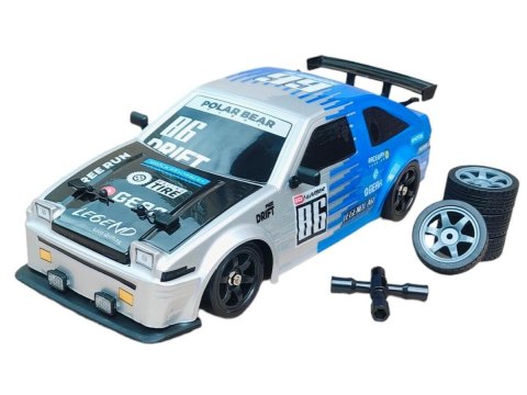 DUŻY Samochód Do Driftu Auto RC Drift 1:16 2,4 GHz PARA DYM Srebrna Toyota 4WD LED