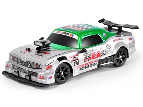 DUŻY Samochód Do Driftu Auto RC Drift 1:16 2,4 GHz PARA DYM Srebrny Dodge 4WD LED