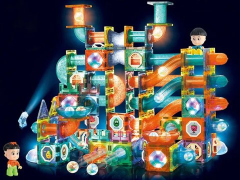 KLOCKI MAGNETYCZNE ZESTAW ŚWIECĄCA ZJEŻDŻALNIA TOR DLA KULEK 292 EL FIGURKI