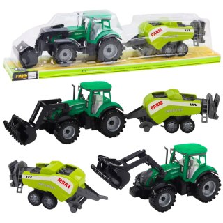 TRAKTOR Z ŁADOWACZEM I PRASĄ ROLNICZĄ ZESTAW 48CM RUCHOMA ŁYŻKA ZIELONY