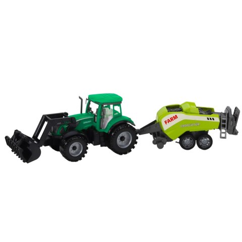 TRAKTOR Z ŁADOWACZEM I PRASĄ ROLNICZĄ ZESTAW 48CM RUCHOMA ŁYŻKA ZIELONY TRAKTOR Z ŁADOWACZEM I PRASĄ ROLNICZĄ ZESTAW 48CM RUCHOMA ŁYŻKA ZIELONY