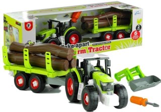 TRAKTOR Z PRZYCZEPĄ Z DREWNEM 43CM ROZKRĘCANY ZESTAW KONSTRUKCYJNY ŚRUBOKRĘT
