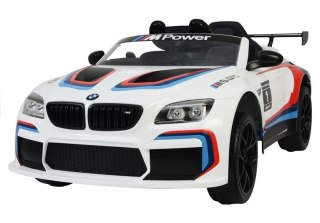 AUTO NA AKUMULATOR DLA DZIECKA BMW M6 GT3 2X45 KOŁA EVA SKÓRA LED MP3 PILOT