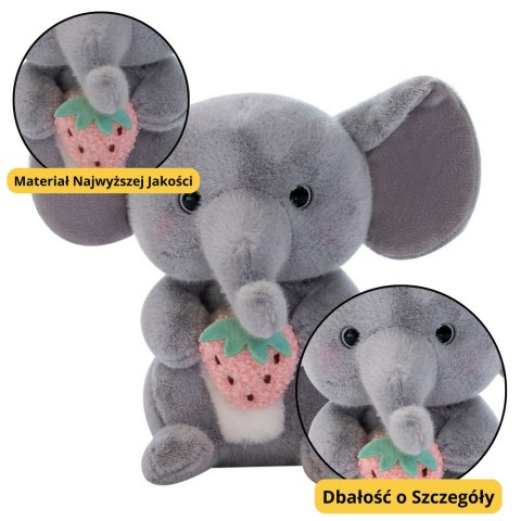 Pluszowa Maskotka Przytulanka Słoń Z Truskawką Szary 23cm Pluszowa Maskotka Przytulanka Słoń Z Truskawką Szary 23cm