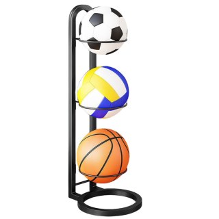 Stojak Na Piłki 3 Poziomy Metalowy Stabilny Matowy Czarny