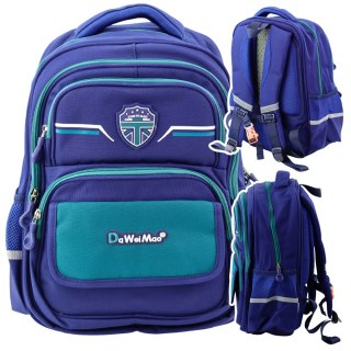 PLECAK SZKOLNY DLA DZIECI GRANATOWO ZIELONY 20L 38CM PAS PIERSIOWY 7 KIESZENI