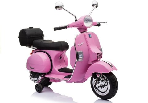 SKUTER MOTOR NA AKUMULATOR DLA DZIECKA VESPA 2X45W KOŁA EVA SKÓRA LED MP3