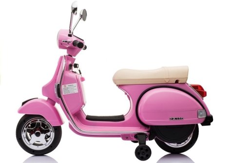 SKUTER MOTOR NA AKUMULATOR DLA DZIECKA VESPA 2X45W KOŁA EVA SKÓRA LED MP3