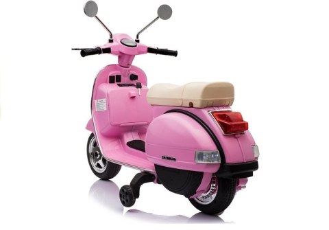 SKUTER MOTOR NA AKUMULATOR DLA DZIECKA VESPA 2X45W KOŁA EVA SKÓRA LED MP3