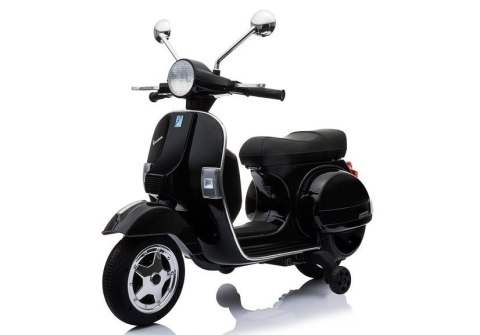 SKUTER MOTOR NA AKUMULATOR DLA DZIECKA VESPA 2X45W KOŁA EVA SKÓRA LED MP3