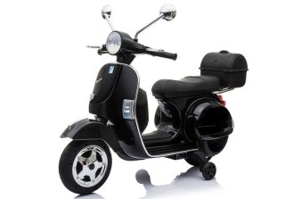 SKUTER MOTOR NA AKUMULATOR DLA DZIECKA VESPA 2X45W KOŁA EVA SKÓRA LED MP3
