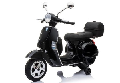 SKUTER MOTOR NA AKUMULATOR DLA DZIECKA VESPA 2X45W KOŁA EVA SKÓRA LED MP3