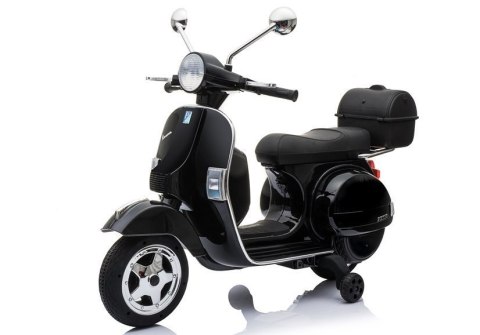 SKUTER MOTOR NA AKUMULATOR DLA DZIECKA VESPA 2X45W KOŁA EVA SKÓRA LED MP3