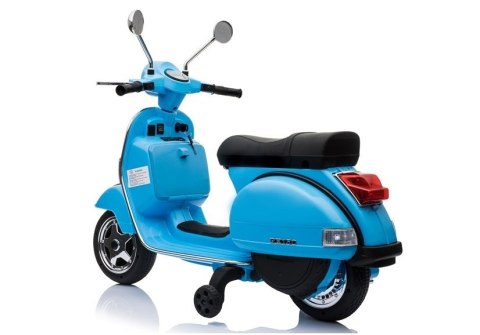 SKUTER MOTOR NA AKUMULATOR DLA DZIECKA VESPA 2X45W KOŁA EVA SKÓRA LED MP3