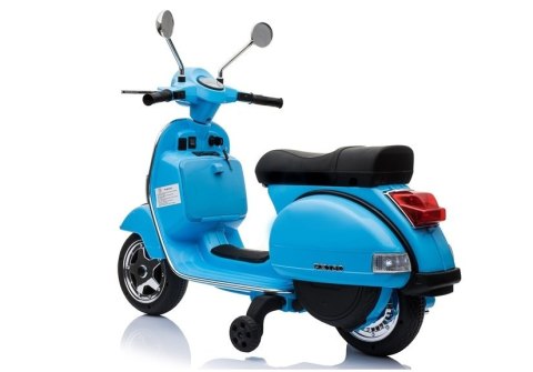 SKUTER MOTOR NA AKUMULATOR DLA DZIECKA VESPA 2X45W KOŁA EVA SKÓRA LED MP3