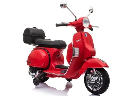 SKUTER MOTOR NA AKUMULATOR DLA DZIECKA VESPA 2X45W KOŁA EVA SKÓRA LED MP3