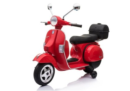 SKUTER MOTOR NA AKUMULATOR DLA DZIECKA VESPA 2X45W KOŁA EVA SKÓRA LED MP3