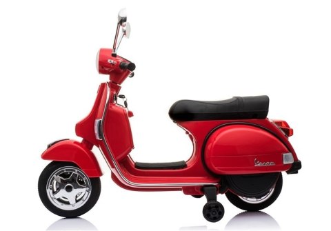 SKUTER MOTOR NA AKUMULATOR DLA DZIECKA VESPA 2X45W KOŁA EVA SKÓRA LED MP3