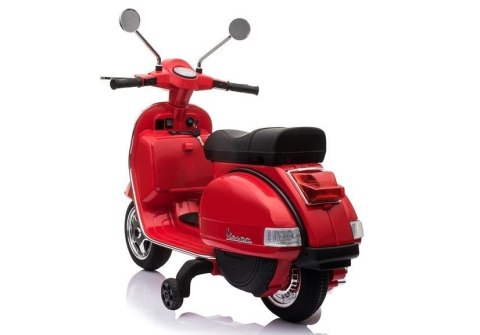 SKUTER MOTOR NA AKUMULATOR DLA DZIECKA VESPA 2X45W KOŁA EVA SKÓRA LED MP3