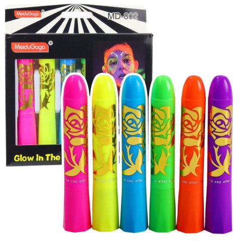 Zestaw Do Malowania Twarzy Pisaki Kredki Neonowe UV Fluorescencyjne 6szt Zestaw Do Malowania Twarzy Pisaki Kredki Neonowe UV Fluorescencyjne 6szt