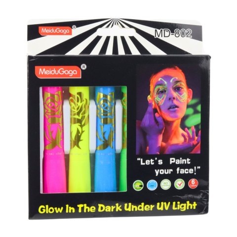Zestaw Do Malowania Twarzy Pisaki Kredki Neonowe UV Fluorescencyjne 6szt Zestaw Do Malowania Twarzy Pisaki Kredki Neonowe UV Fluorescencyjne 6szt