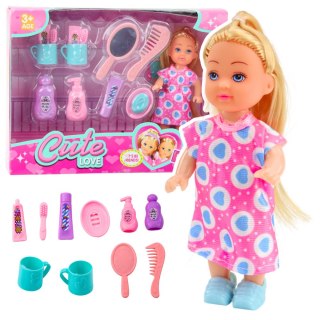 Zestaw Mini Laleczka Akcesoria Do Pielęgnacji Różowa Sukienka