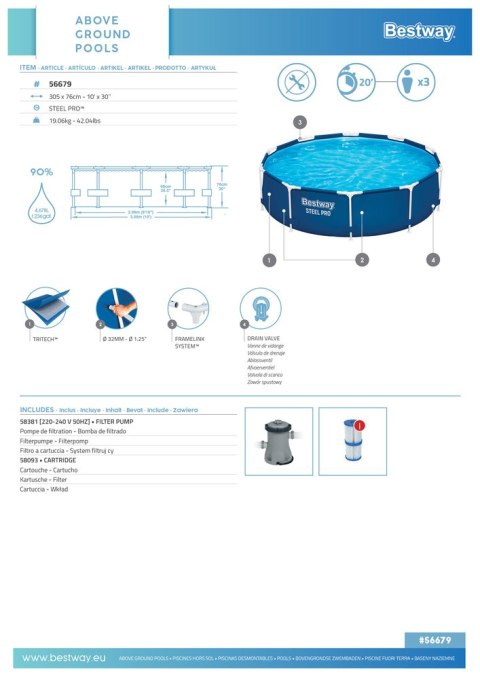 BASEN OGRODOWY STALAŻOWY OKRĄGŁY ZESTAW Z POMPĄ FILTR 305X76CM BESTWAY 56679 BASEN OGRODOWY STALAŻOWY OKRĄGŁY ZESTAW Z POMPĄ FILTR 305X76CM BESTWAY 56679