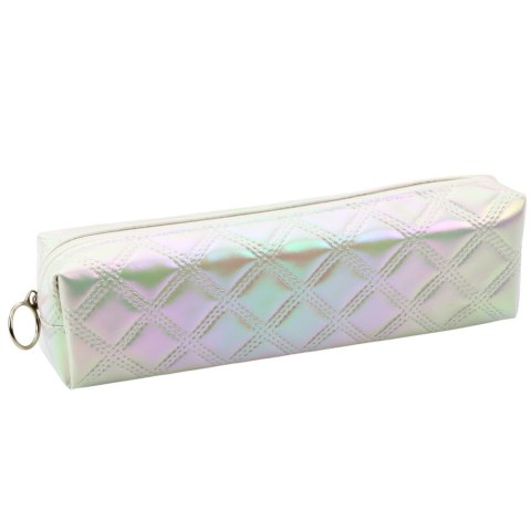 Piórnik Szkolny Organizer Tłoczony Wzór Biały Perłowy 21x6cm Piórnik Szkolny Organizer Tłoczony Wzór Biały Perłowy 21x6cm