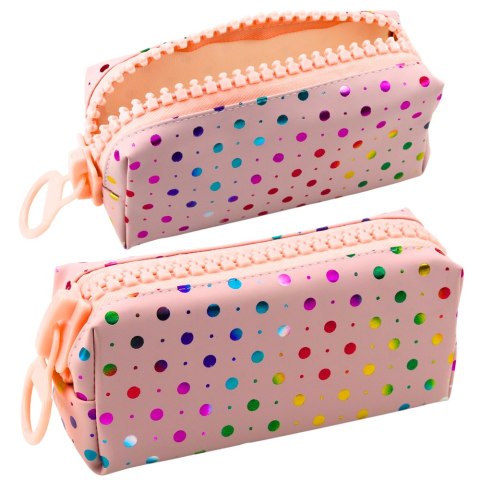 Piórnik Szkolny Organizer W Kolorowe Kropki Duży Suwak Różowy 21x8cm Piórnik Szkolny Organizer W Kolorowe Kropki Duży Suwak Różowy 21x8cm