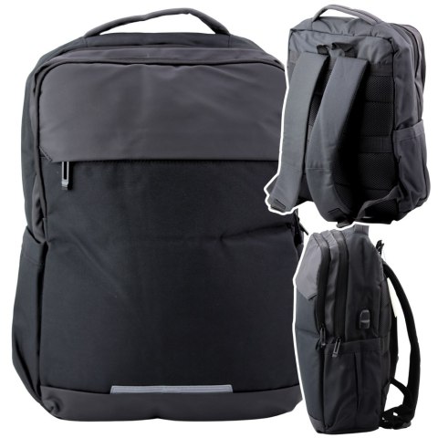 Plecak Miejski Biznesowy USB Kieszeń na Laptopa Czarny 16L 45cm Plecak Miejski Biznesowy USB Kieszeń na Laptopa Czarny 16L 45cm