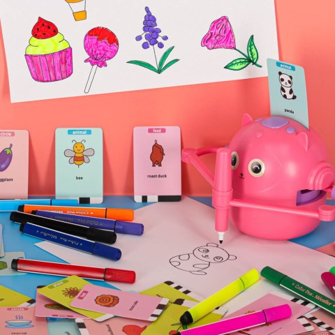 ROBOT RYSUJĄCY EDUKACYJNY INTERAKTYWNY ZESTAW MAZAKI FISZKI ANGIELSKI RÓŻOWY