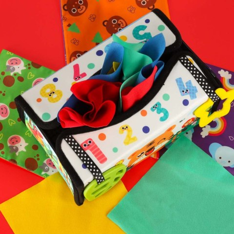 SORTER SENSORYCZNY PUDEŁKO Z CHUSTECZKAMI MONTESSORI MATA KONTRASTOWA 2W1 SORTER SENSORYCZNY PUDEŁKO Z CHUSTECZKAMI MONTESSORI MATA KONTRASTOWA 2W1