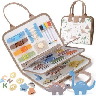 TABLICA MANIPULACYJNA SENSORYCZNA DLA DZIECI MONTESSORI WALIZKA DINOZAURY