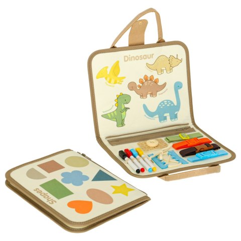TABLICA MANIPULACYJNA SENSORYCZNA DLA DZIECI MONTESSORI WALIZKA DINOZAURY TABLICA MANIPULACYJNA SENSORYCZNA DLA DZIECI MONTESSORI WALIZKA DINOZAURY