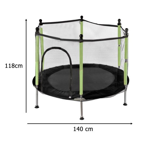 MAŁA TRAMPOLINA OGRODOWA DLA DZIECI SIATKA 140CM 10 PIŁEK 6 NÓŻEK ZIELONA
