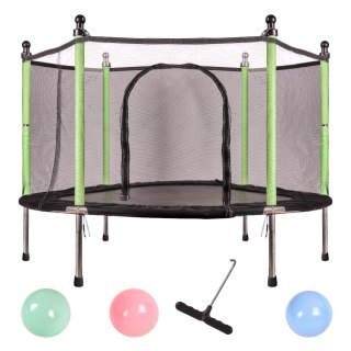 MAŁA TRAMPOLINA OGRODOWA DLA DZIECI SIATKA 140CM 10 PIŁEK 6 NÓŻEK ZIELONA