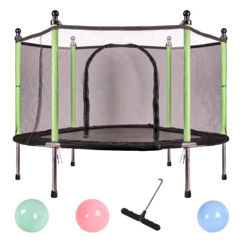 MAŁA TRAMPOLINA OGRODOWA DLA DZIECI SIATKA 140CM 10 PIŁEK 6 NÓŻEK ZIELONA