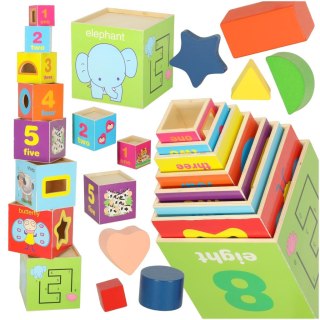 WIEŻA DREWNIANA UKŁADANKA 71CM XXL EDUKACYJNA SORTER KSZTAŁTY NAUKA LICZENIA
