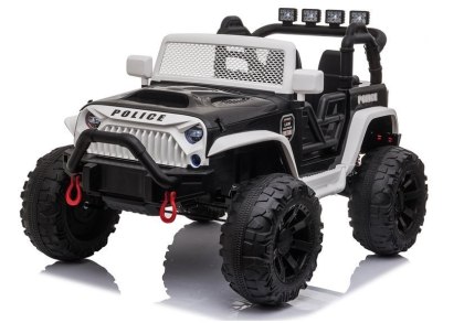 AUTO NA AKUMULATOR DŻIP JEEP POLICJA DLA DZIECKA JC666 2X200W PILOT LED EVA SKÓRA MP3