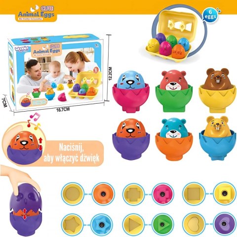 WOOPIE Układanka Sorter Montessori Dopasuj Kształty Wesołe Zwierzaki Jajka 6szt WOOPIE Układanka Sorter Montessori Dopasuj Kształty Wesołe Zwierzaki Jajka 6szt