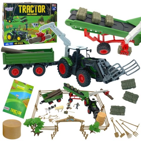 WOOPIE Zestaw Maszyn Rolniczych Traktor Ciągnik Zagroda Mini Farma Osada Rolnicy Skala: 1:24