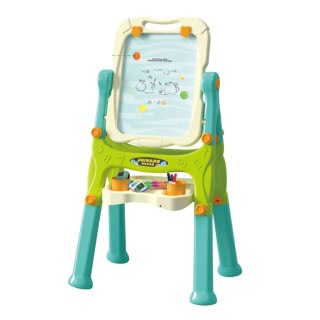 TABLICA EDUKACYJNA DWUSTRONNA OBRACANA 3W1 AKCESORIA MAGNESY MARKERY GĄBKA