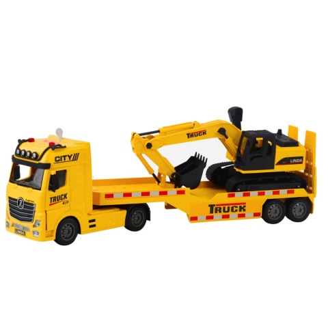 DUŻA CIĘŻARÓWKA LAWETA 56CM Z KOPARKĄ GĄSIENICOWĄ ŚWIATŁA DŹWIĘKI NAPĘD DUŻA CIĘŻARÓWKA LAWETA 56CM Z KOPARKĄ GĄSIENICOWĄ ŚWIATŁA DŹWIĘKI NAPĘD