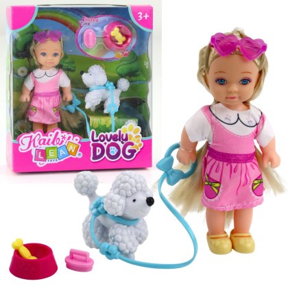 Zestaw Mini Laleczka Z Pieskiem Na Smyczy Miska Z Kością
