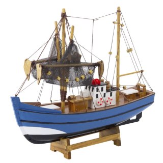 STATEK KUTER RYBACKI DREWNIANY MODEL KOLEKCJONERSKI DEKORACYJNY 30X26CM
